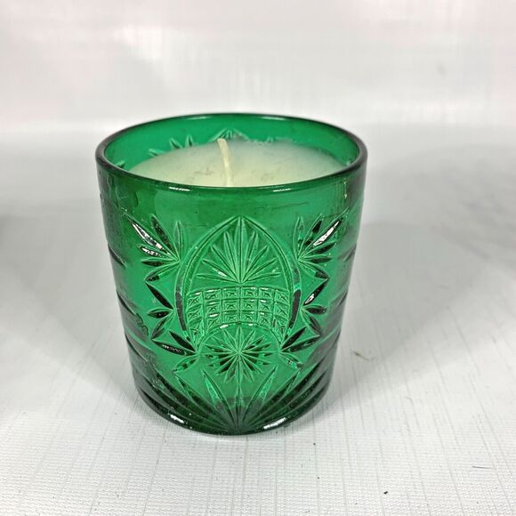 Silver Plated Christmas Candle Holder Green Glass Metal Filigree Made England - Picture 4 of 7
